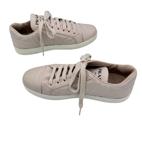 PRADA Leather Low Top Logo Sneakers Rosa Pink Size 8 - Picture 6 of 12